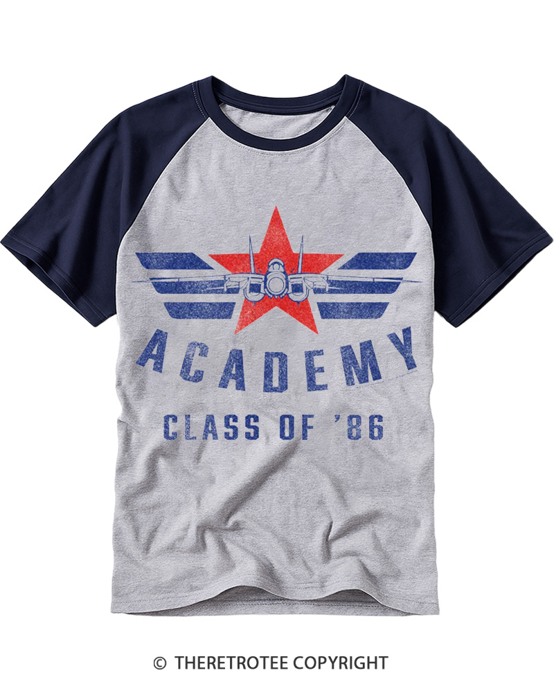 TheRetroTee Academy '86 1980s Raglan Baseball T-Shirt