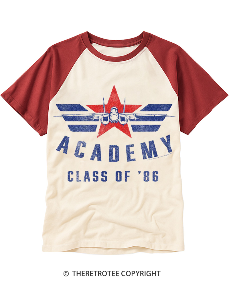 TheRetroTee Academy '86 1980s Raglan Baseball T-Shirt