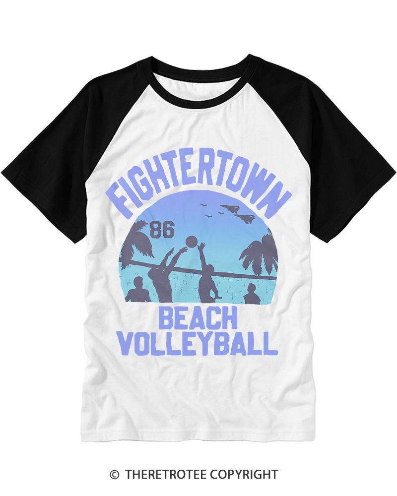 TheRetroTee Beach Volleyball 1980s Raglan Baseball T-Shirt
