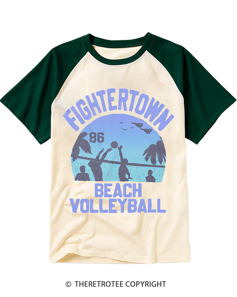 TheRetroTee Beach Volleyball 1980s Raglan Baseball T-Shirt