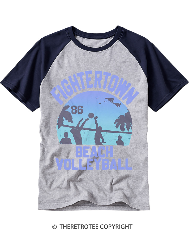 TheRetroTee Beach Volleyball 1980s Raglan Baseball T-Shirt
