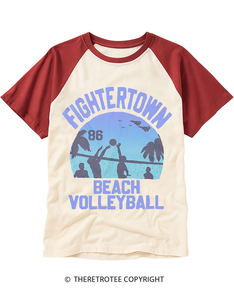 TheRetroTee Beach Volleyball 1980s Raglan Baseball T-Shirt
