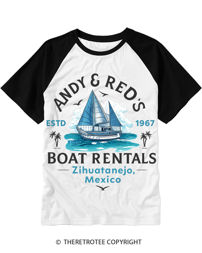 TheRetroTee Boat Rentals 1990s Raglan Baseball T-Shirt