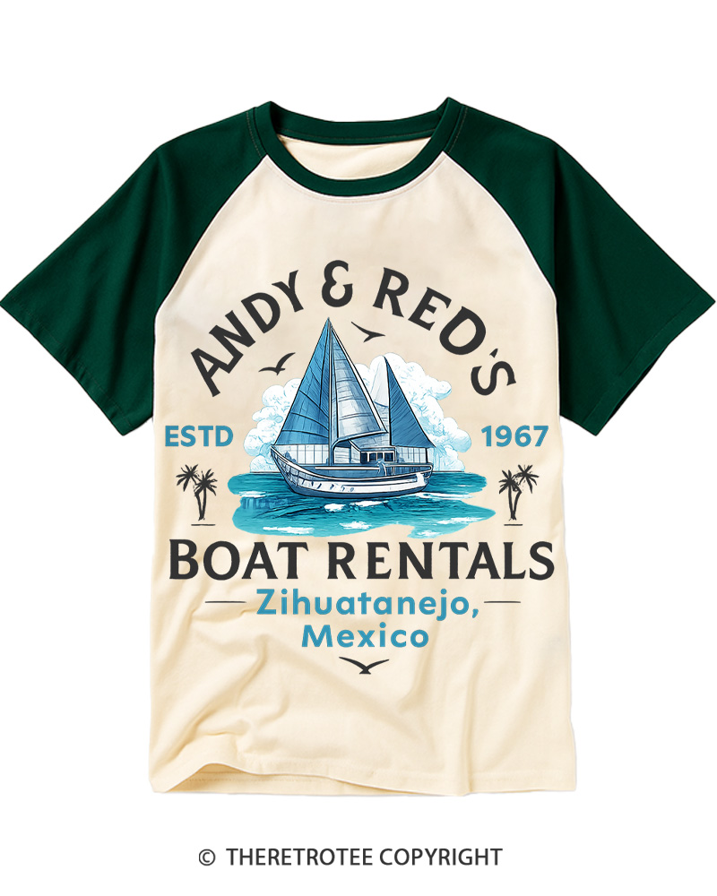 TheRetroTee Boat Rentals 1990s Raglan Baseball T-Shirt