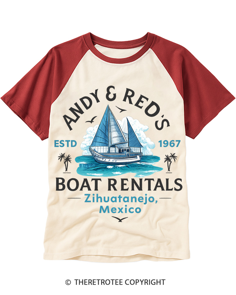 TheRetroTee Boat Rentals 1990s Raglan Baseball T-Shirt