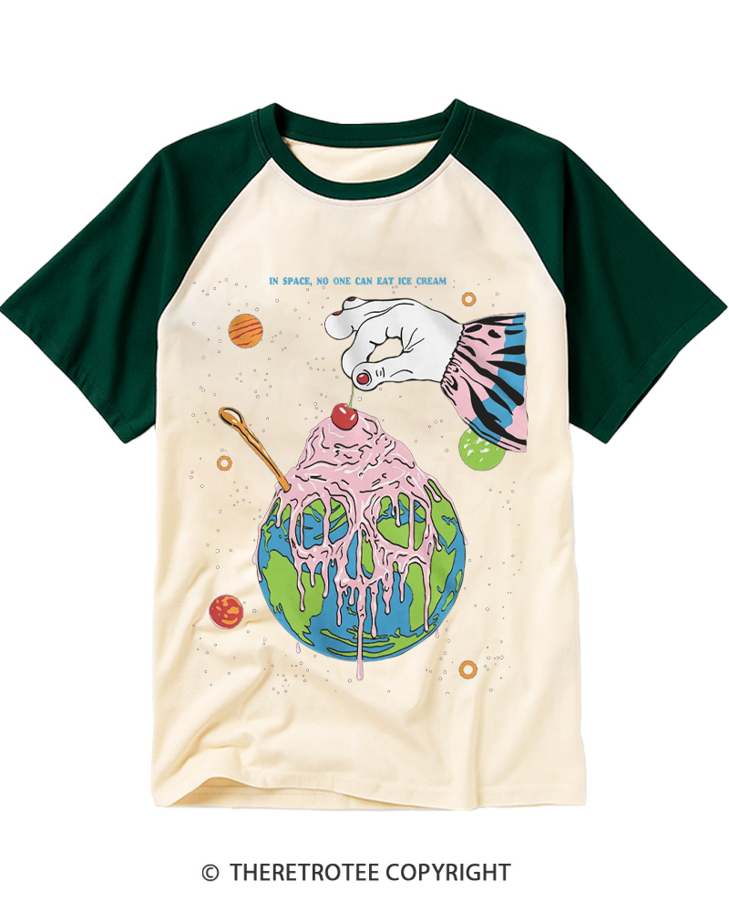 TheRetroTee Ice Cream Poster 1970s Raglan Baseball T-Shirt