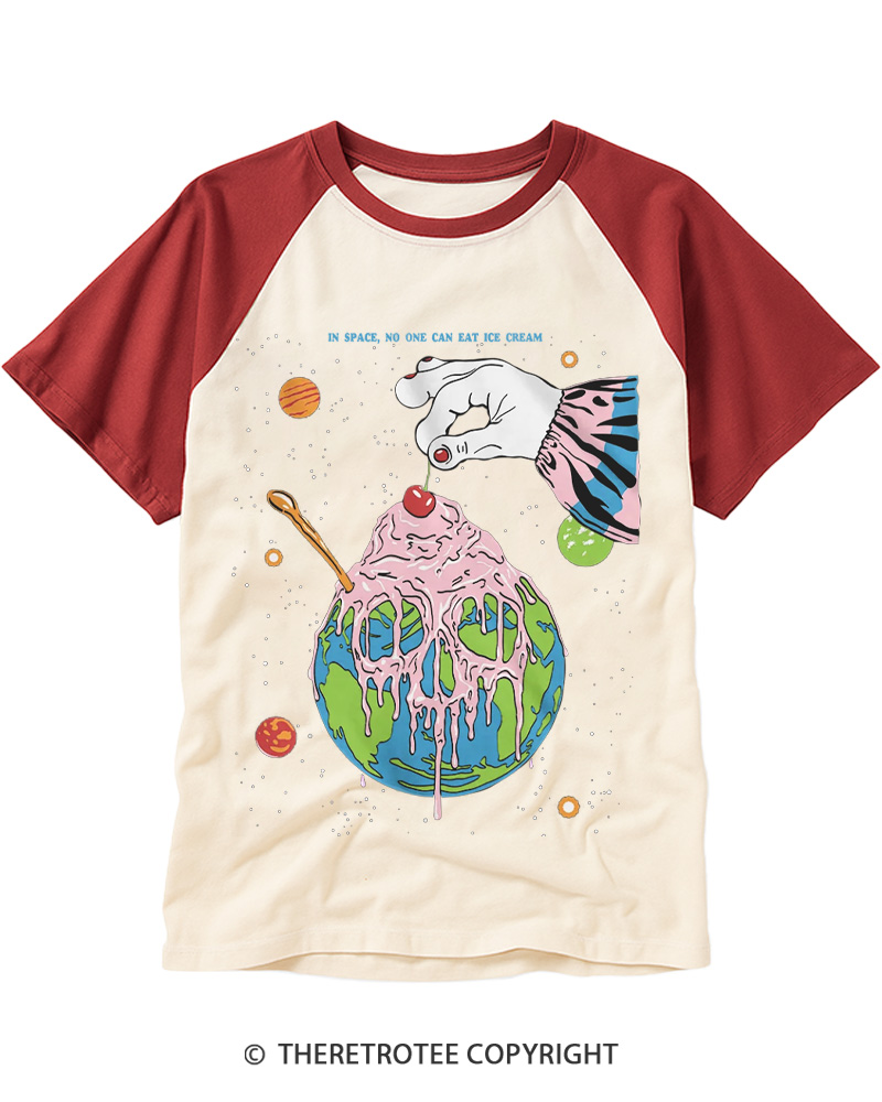 TheRetroTee Ice Cream Poster 1970s Raglan Baseball T-Shirt