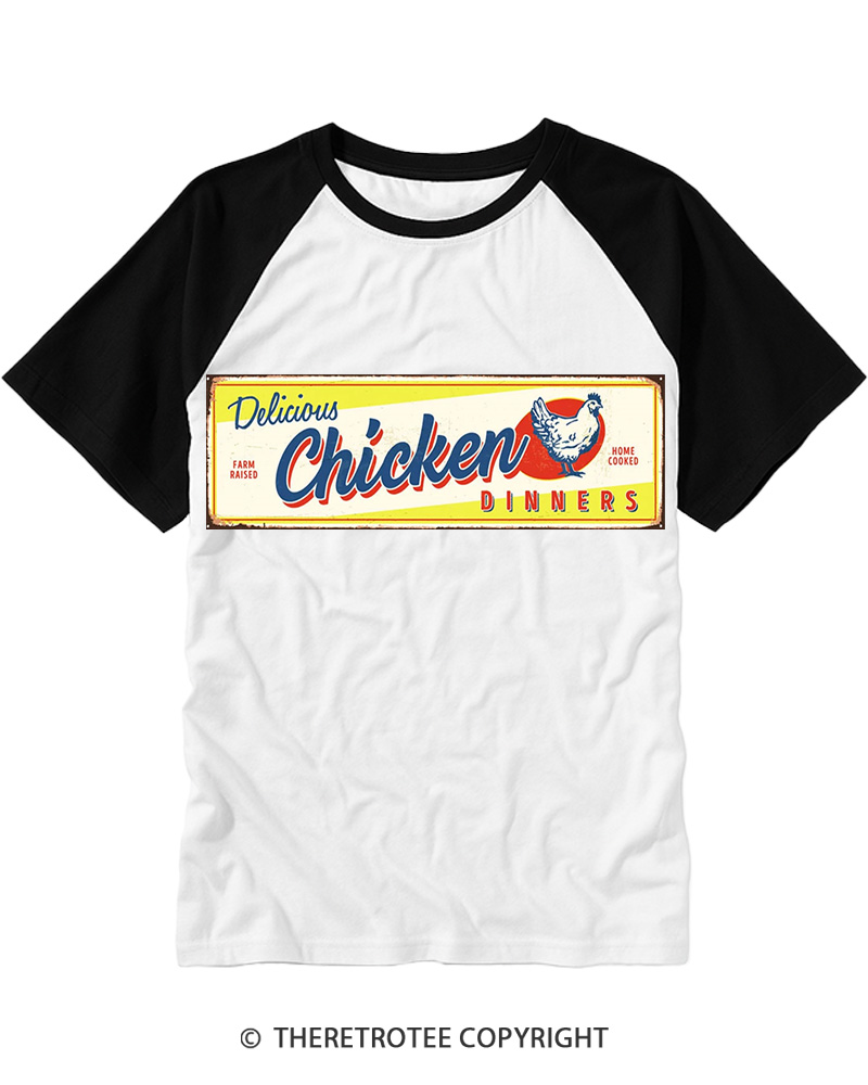 TheRetroTee Delicious Chicken 1950s Raglan Baseball T-Shirt