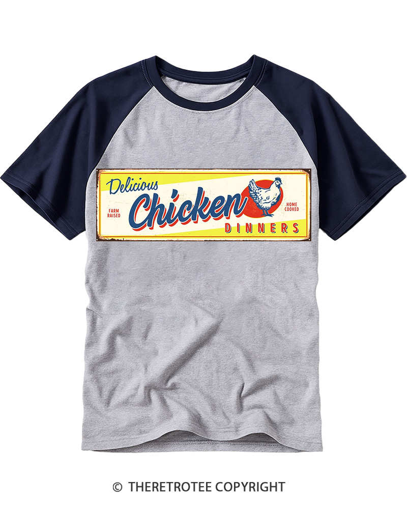 TheRetroTee Delicious Chicken 1950s Raglan Baseball T-Shirt