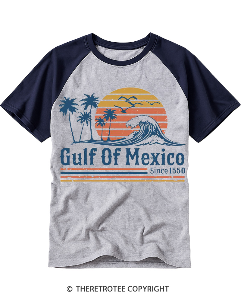 TheRetroTee Gulf Of Mexico 1970s Raglan Baseball T-Shirt