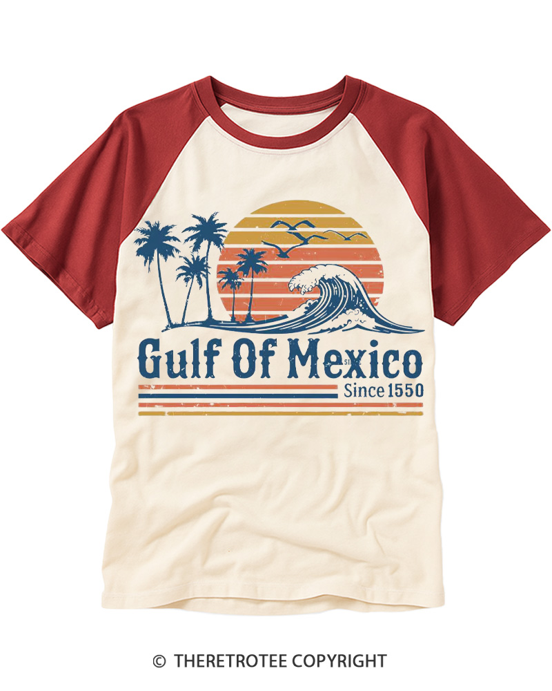 TheRetroTee Gulf Of Mexico 1970s Raglan Baseball T-Shirt