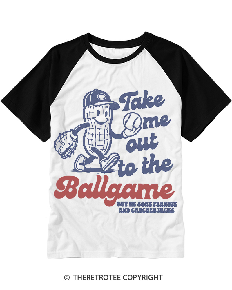 TheRetroTee Take Me Out To The Ballgame 1950s Raglan Baseball T-Shirt