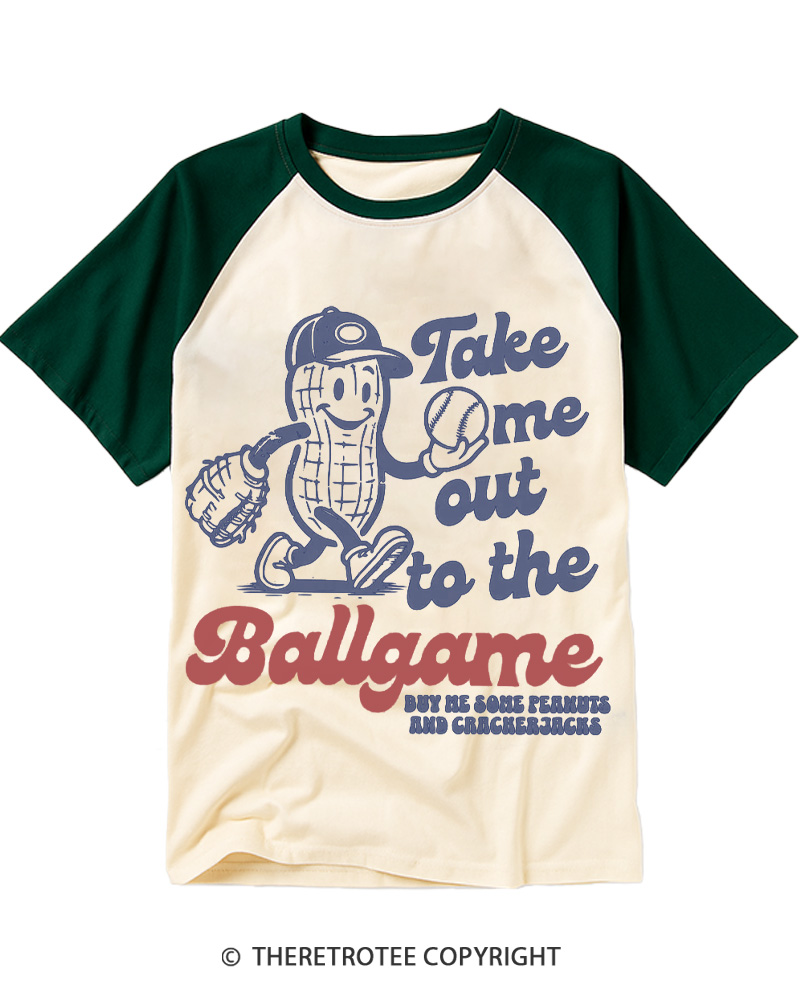 TheRetroTee Take Me Out To The Ballgame 1950s Raglan Baseball T-Shirt