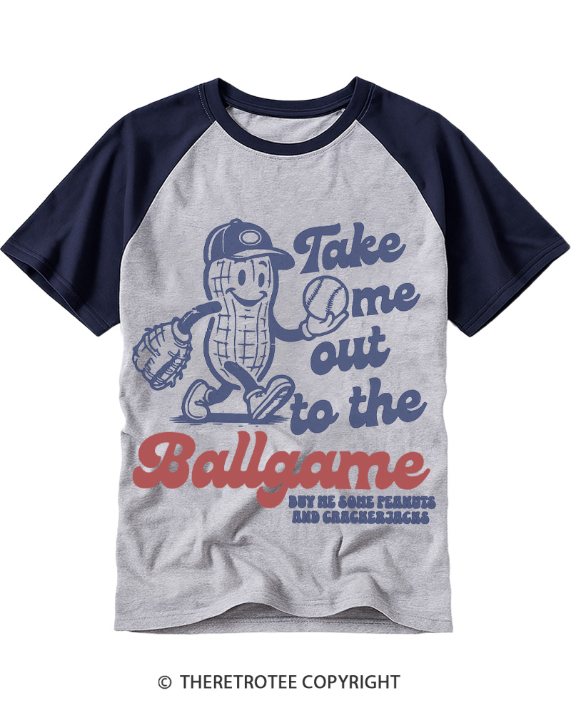 TheRetroTee Take Me Out To The Ballgame 1950s Raglan Baseball T-Shirt