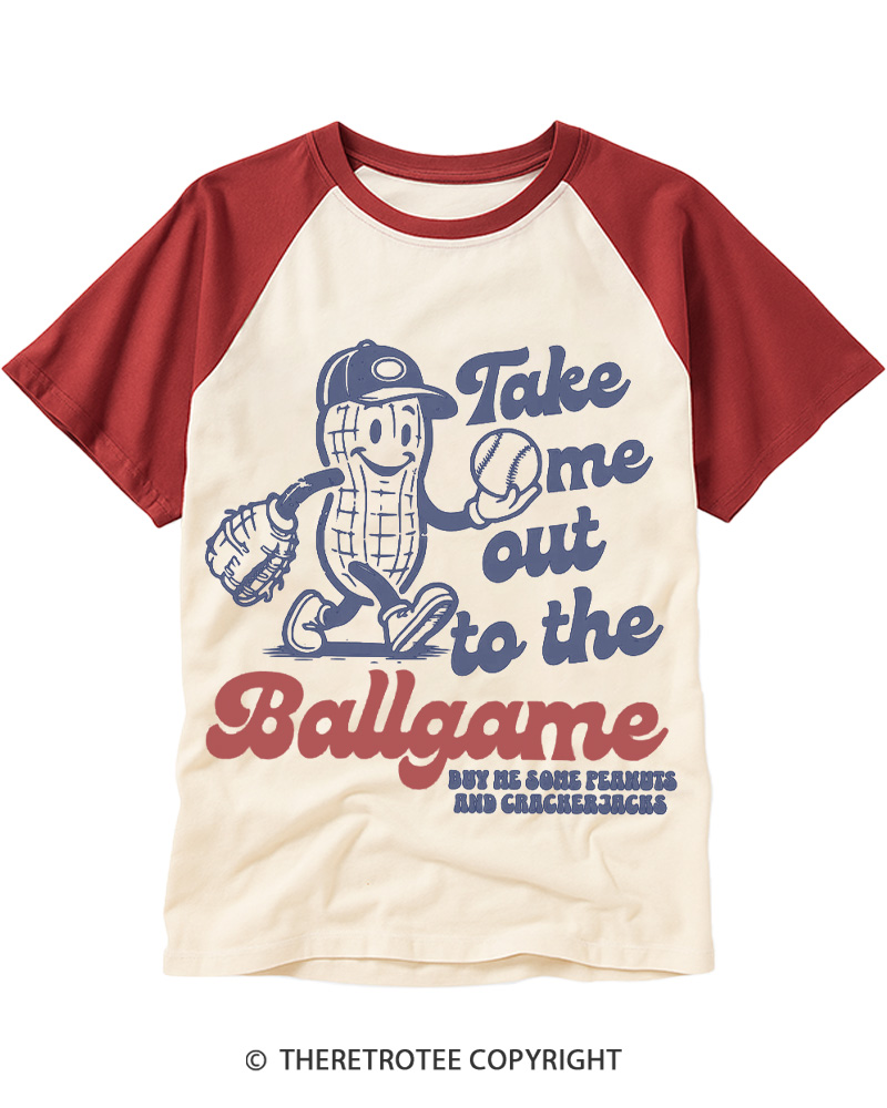 TheRetroTee Take Me Out To The Ballgame 1950s Raglan Baseball T-Shirt