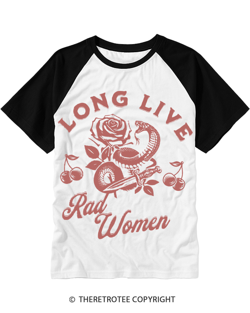 TheRetroTee Long Live Rad Women 1960s Raglan Baseball T-Shirt
