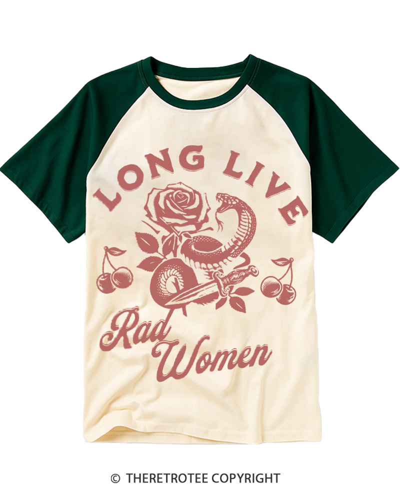 TheRetroTee Long Live Rad Women 1960s Raglan Baseball T-Shirt