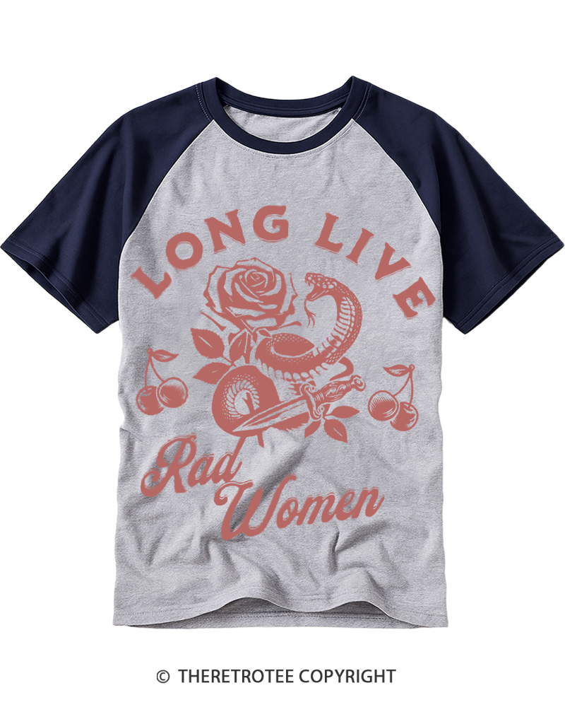 TheRetroTee Long Live Rad Women 1960s Raglan Baseball T-Shirt
