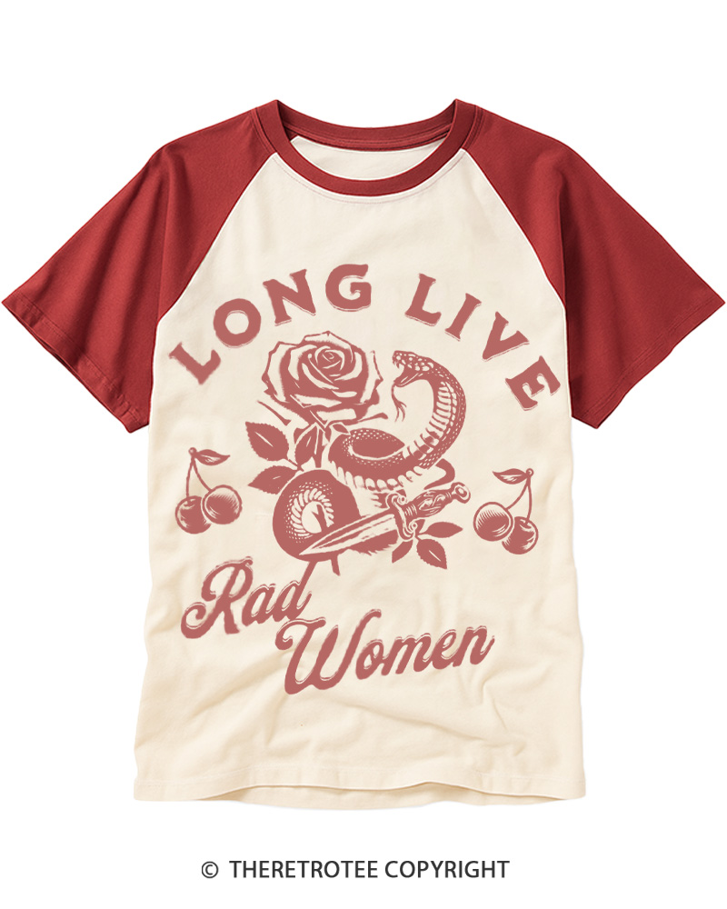 TheRetroTee Long Live Rad Women 1960s Raglan Baseball T-Shirt