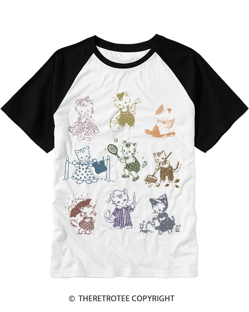 TheRetroTee Cat Lovers 1950s Raglan Baseball T-Shirt