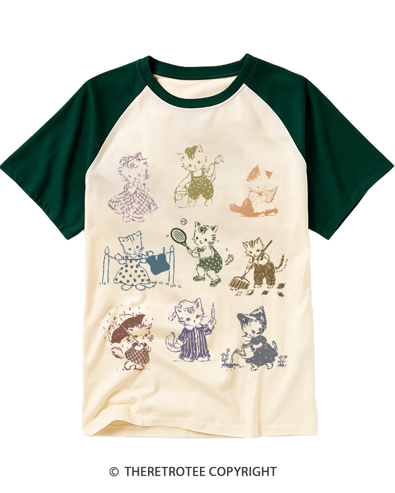 TheRetroTee Cat Lovers 1950s Raglan Baseball T-Shirt