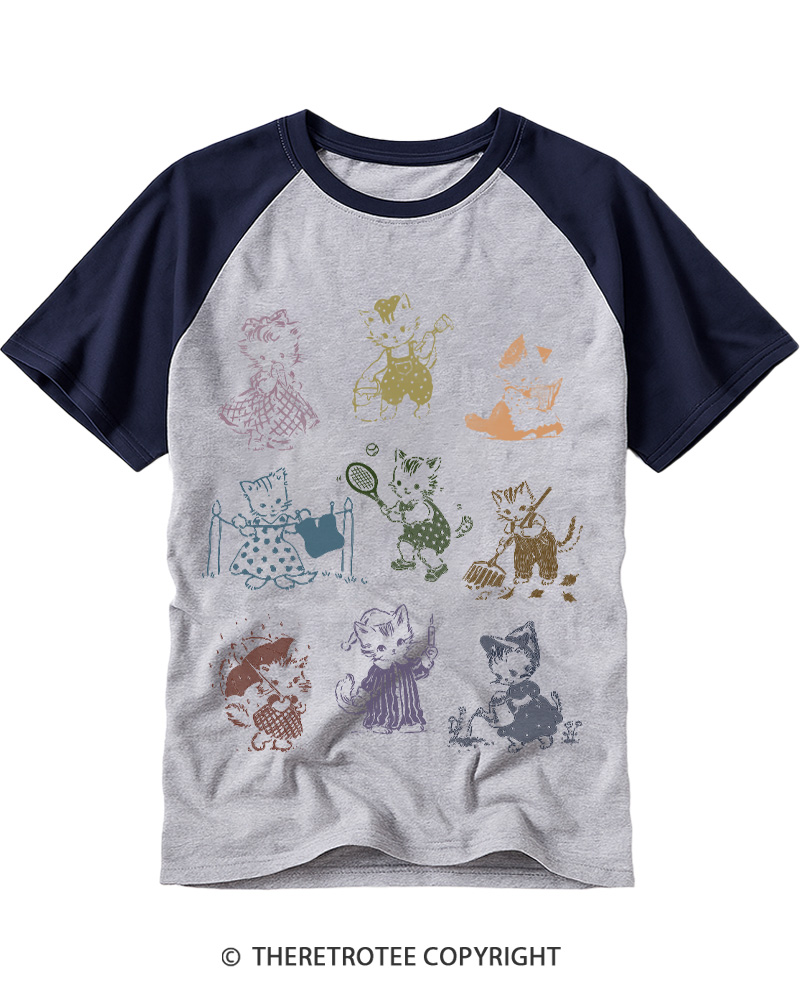 TheRetroTee Cat Lovers 1950s Raglan Baseball T-Shirt