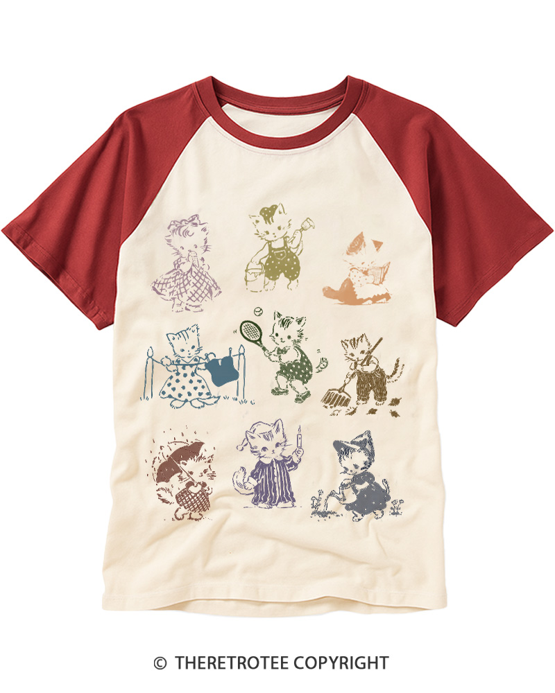 TheRetroTee Cat Lovers 1950s Raglan Baseball T-Shirt