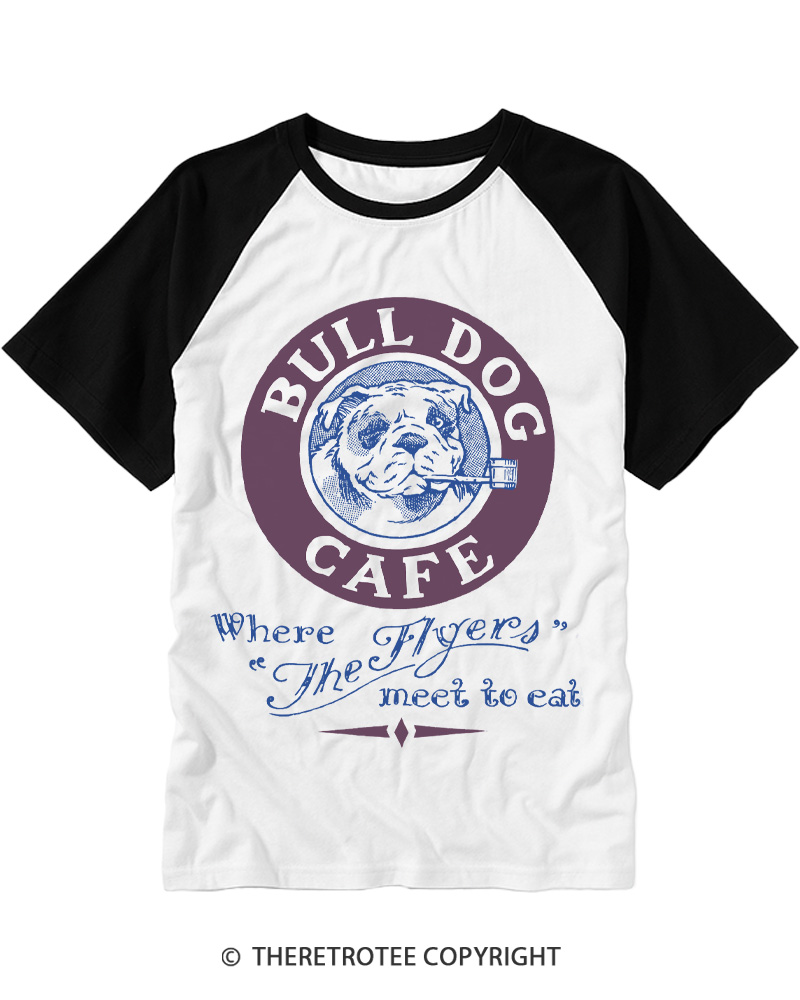 TheRetroTee Bulldog Cafe 1960s Raglan Baseball T-Shirt