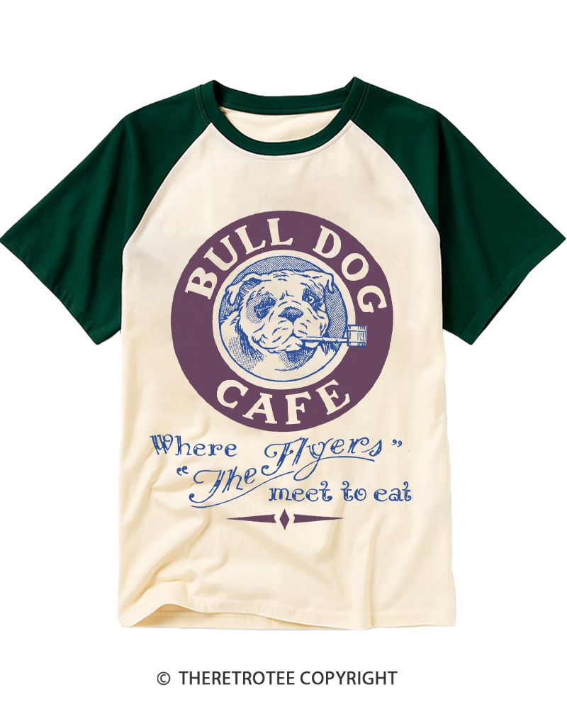 TheRetroTee Bulldog Cafe 1960s Raglan Baseball T-Shirt