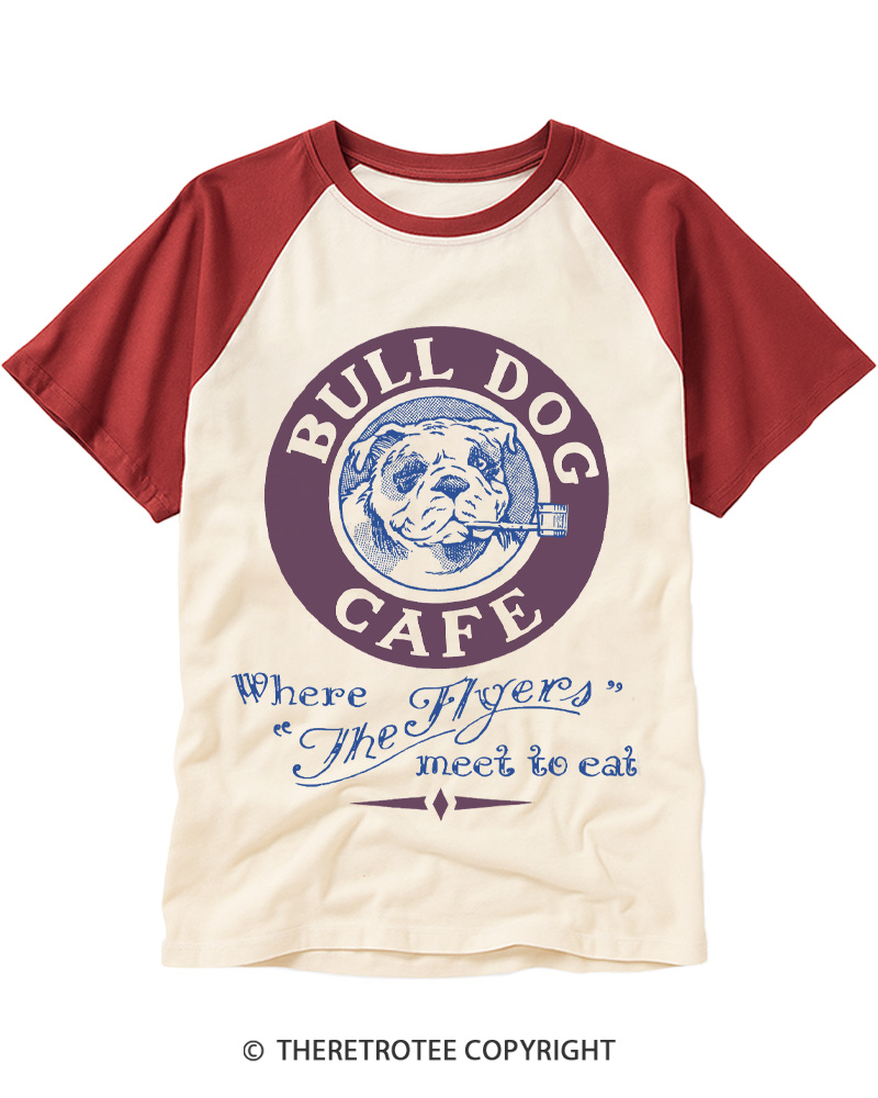 TheRetroTee Bulldog Cafe 1960s Raglan Baseball T-Shirt