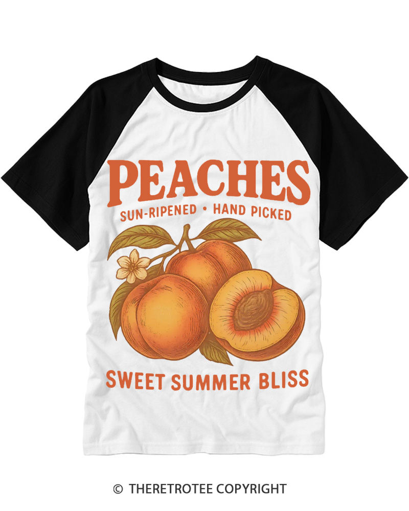 TheRetroTee Peach 1970s Raglan Baseball T-Shirt
