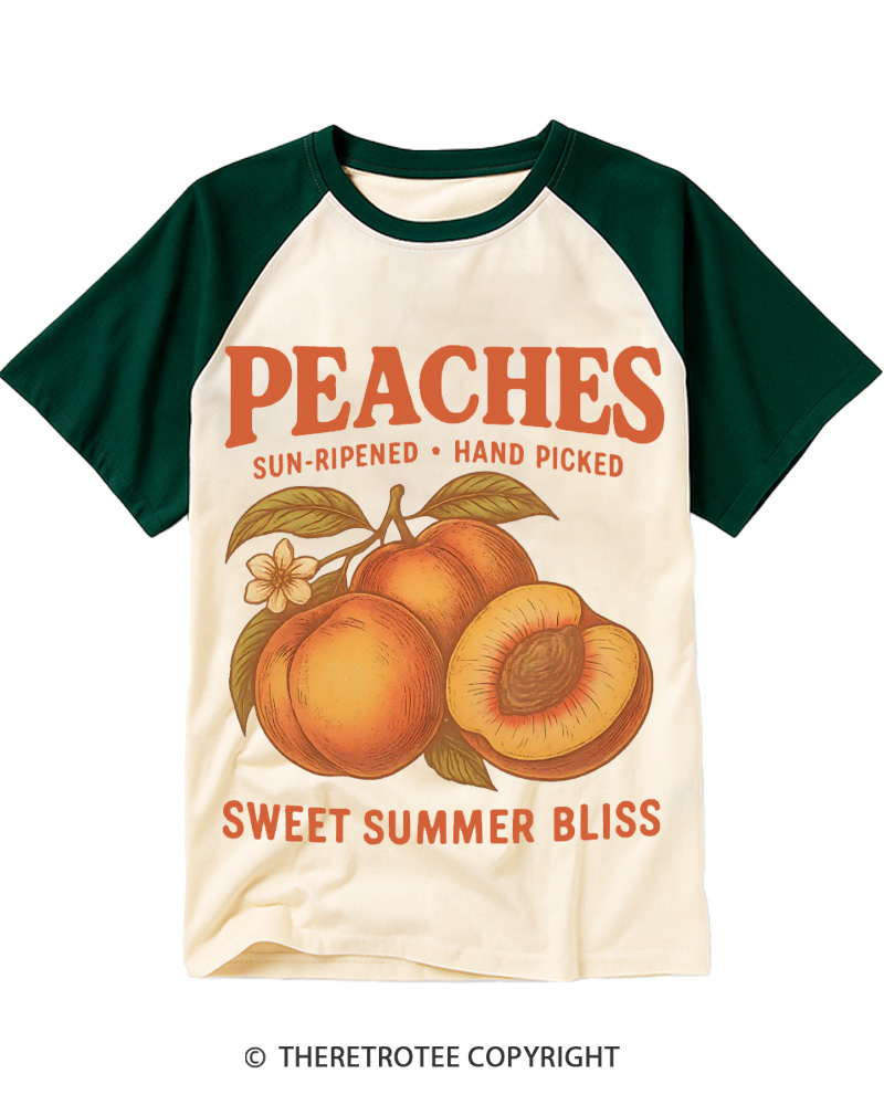 TheRetroTee Peach 1970s Raglan Baseball T-Shirt