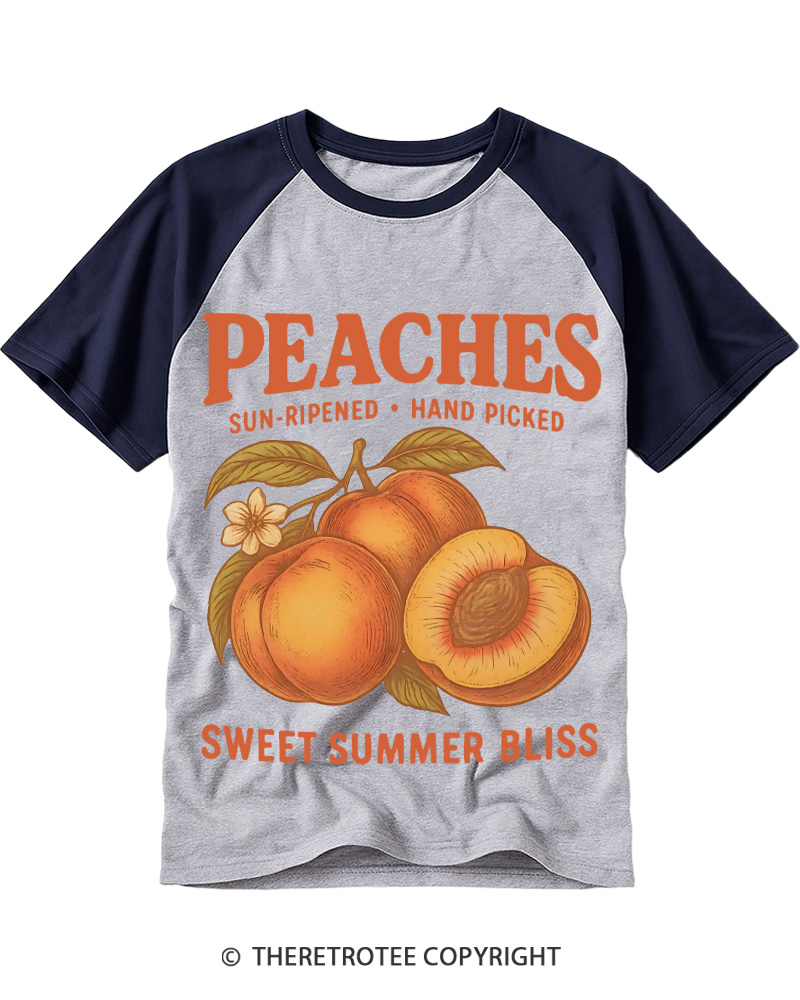 TheRetroTee Peach 1970s Raglan Baseball T-Shirt