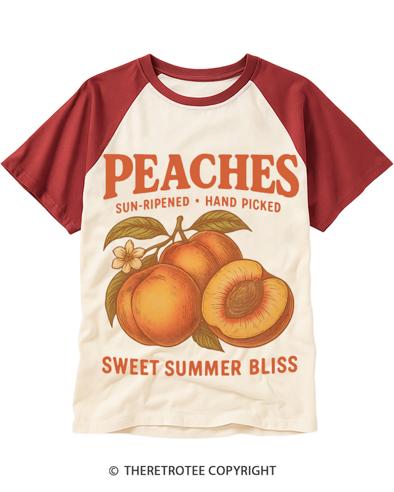 TheRetroTee Peach 1970s Raglan Baseball T-Shirt