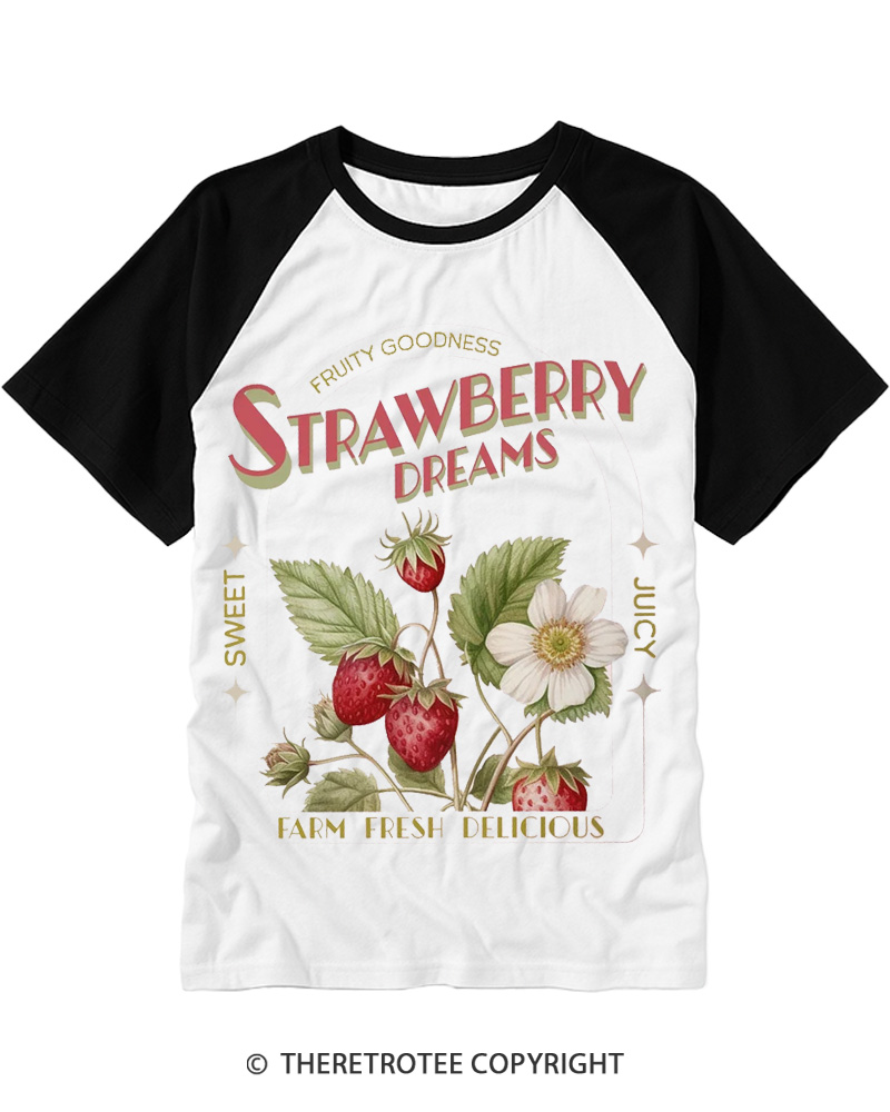 TheRetroTee Strawberry Dreams Raglan Baseball T-Shirt