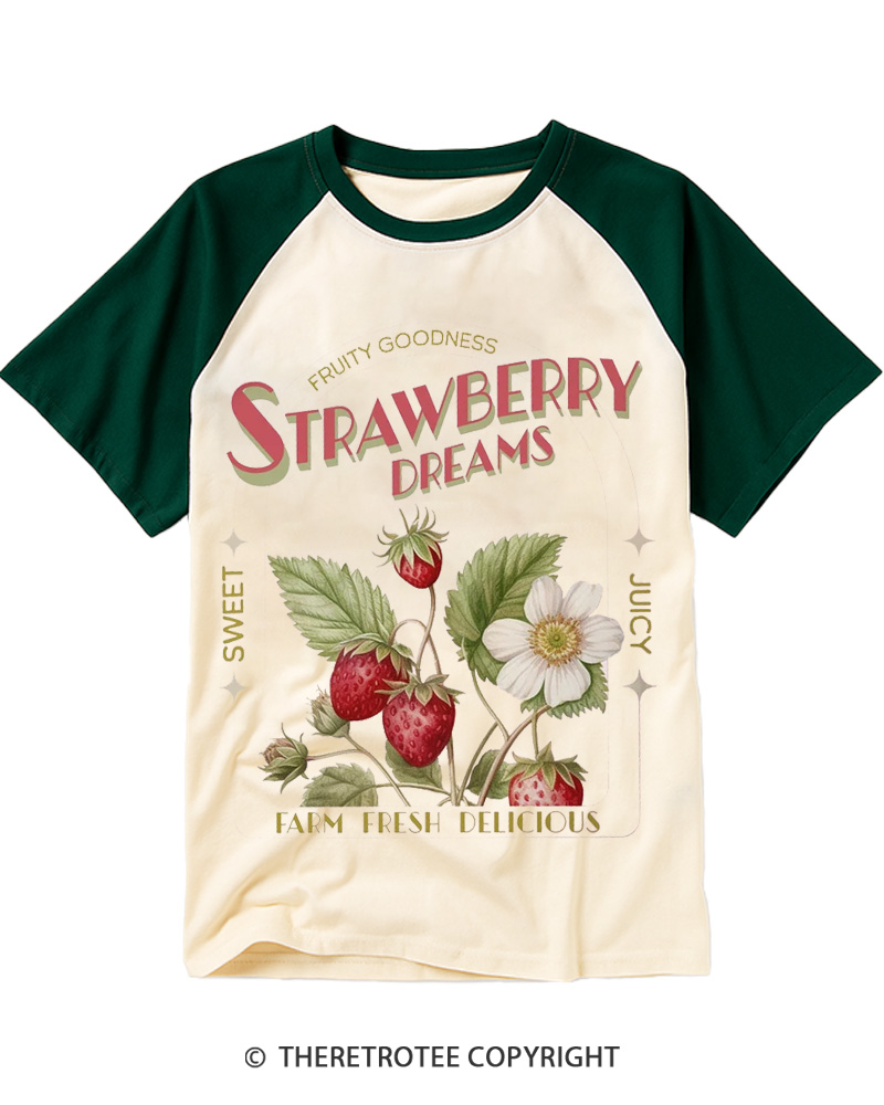 TheRetroTee Strawberry Dreams Raglan Baseball T-Shirt