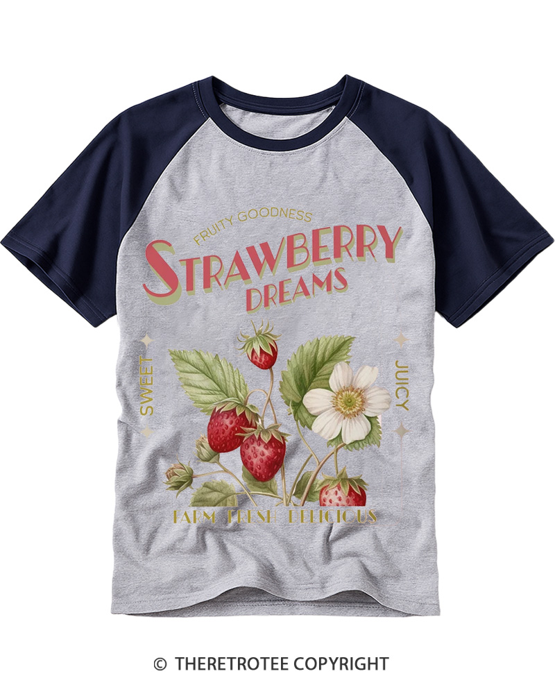 TheRetroTee Strawberry Dreams Raglan Baseball T-Shirt