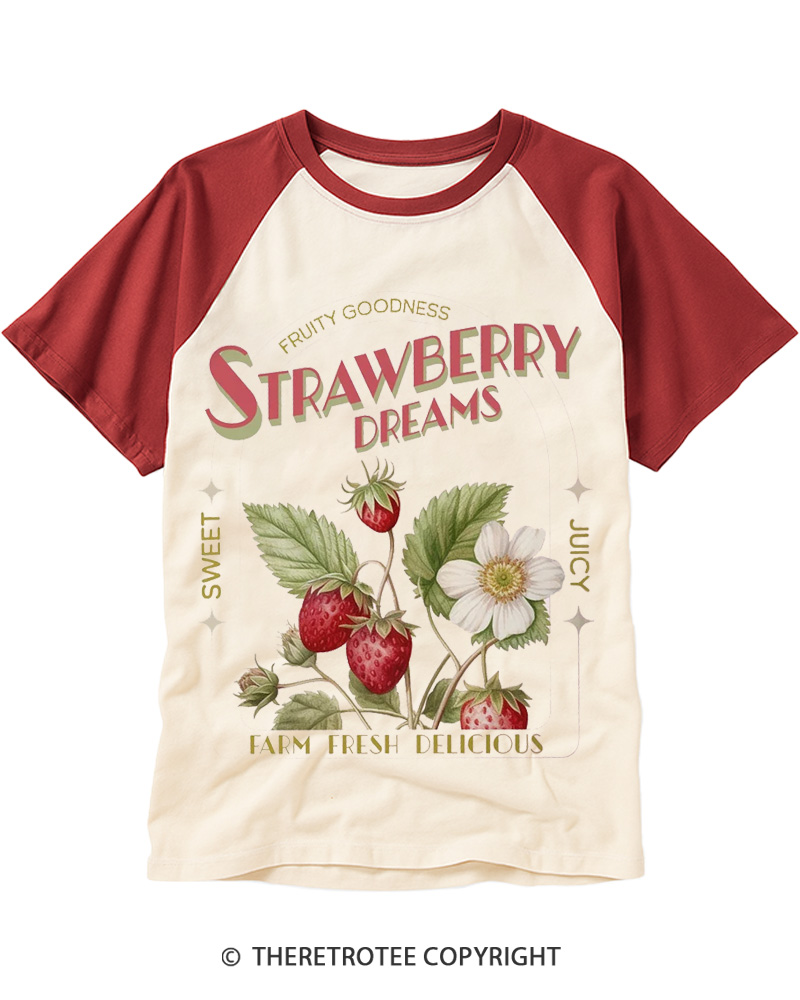 TheRetroTee Strawberry Dreams Raglan Baseball T-Shirt