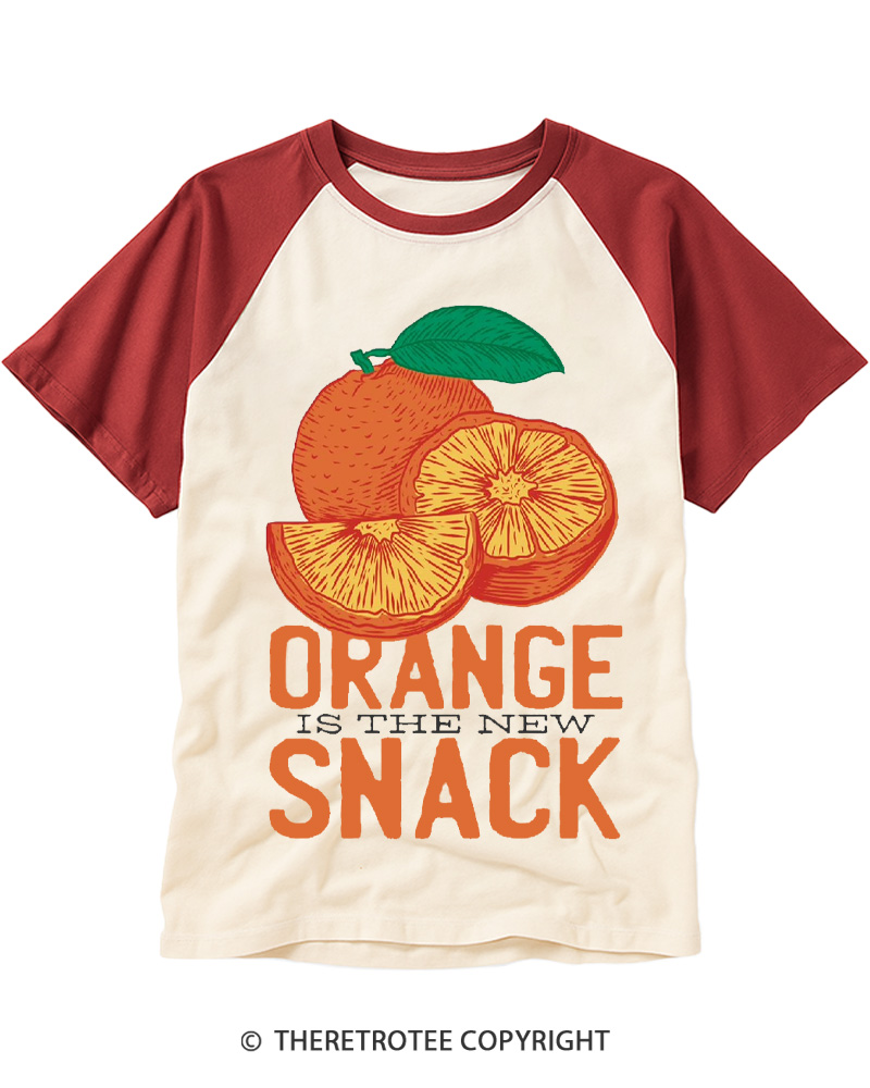 TheRetroTee Orange Is The Snack 1970s Raglan Baseball T-Shirt