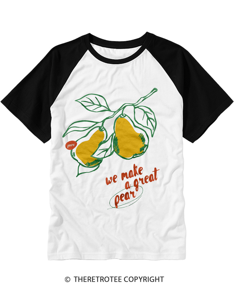 TheRetroTee We Make A Great Pear 1970s Raglan Baseball T-Shirt