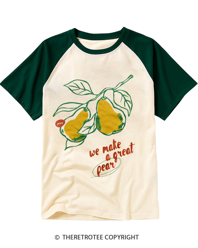 TheRetroTee We Make A Great Pear 1970s Raglan Baseball T-Shirt
