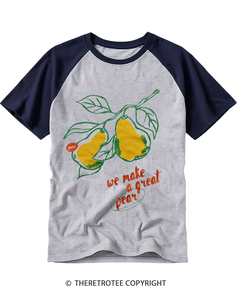 TheRetroTee We Make A Great Pear 1970s Raglan Baseball T-Shirt