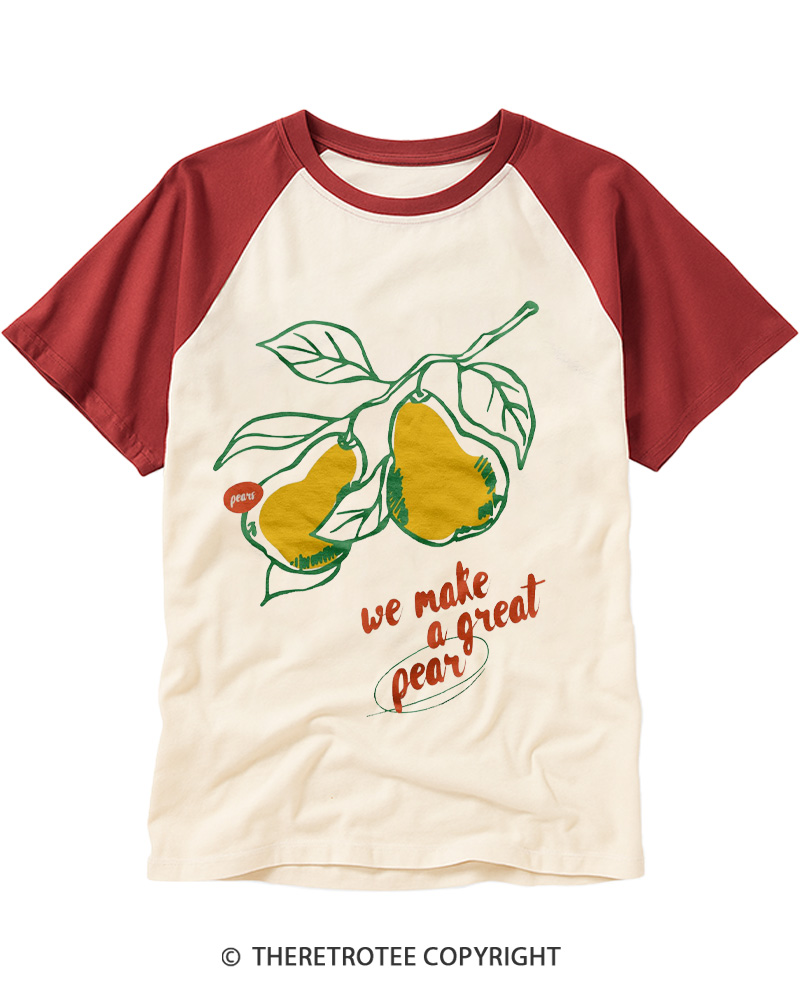 TheRetroTee We Make A Great Pear 1970s Raglan Baseball T-Shirt