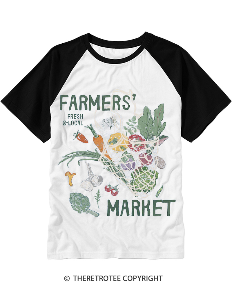 TheRetroTee Farmers’ Market 1970s Raglan Baseball T-Shirt