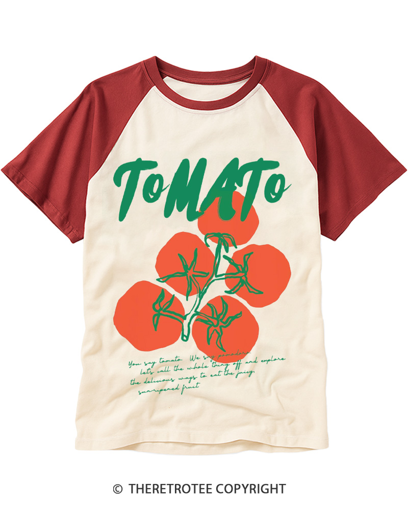 TheRetroTee Tomato 1970s Raglan Baseball T-Shirt