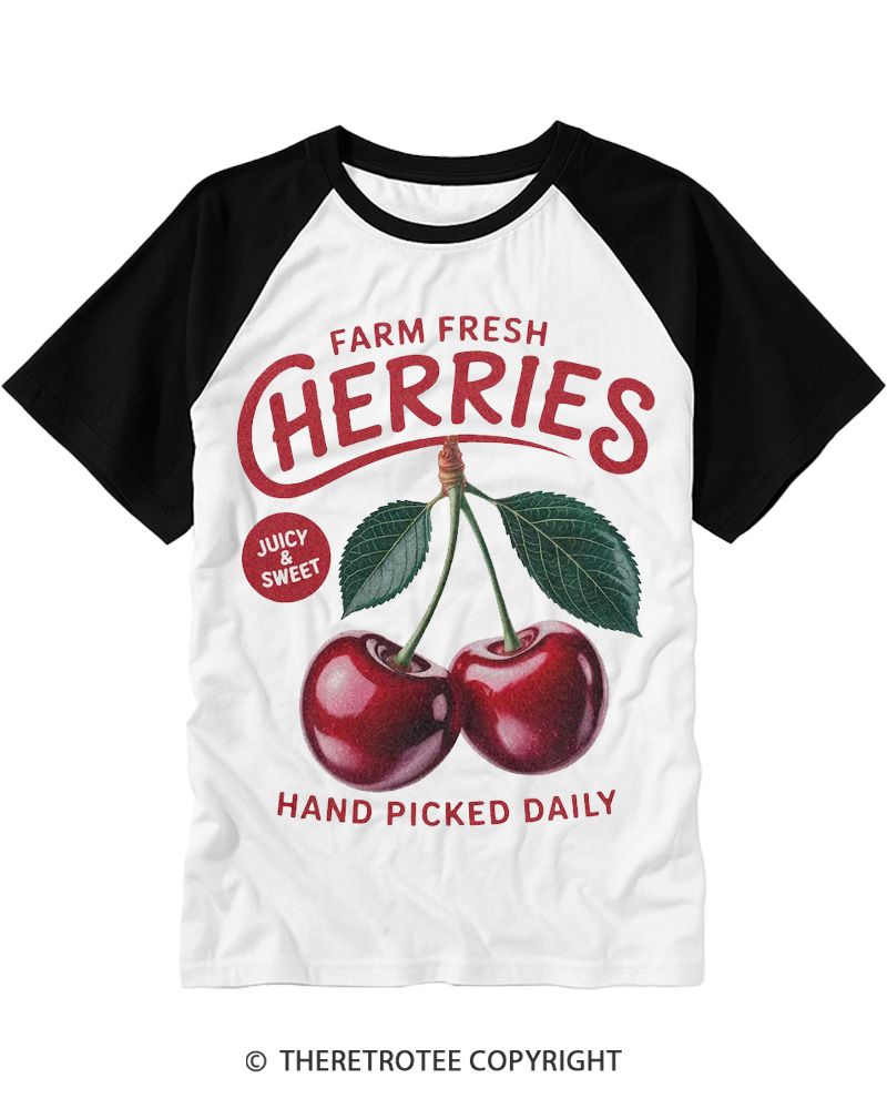 TheRetroTee Cherry Cottagecore 1960s Raglan Baseball T-Shirt Sale