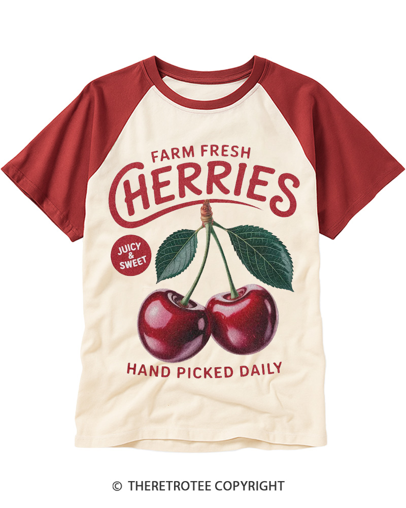 TheRetroTee Cherry Cottagecore 1960s Raglan Baseball T-Shirt