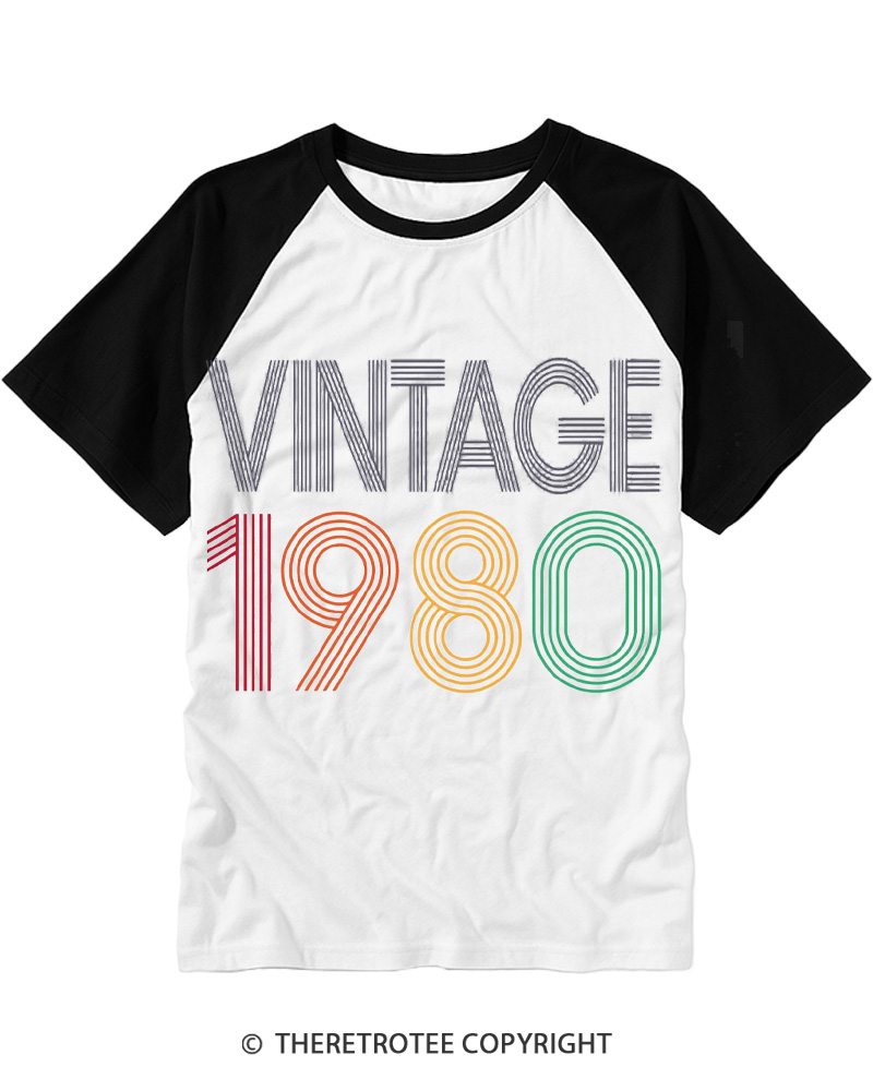 TheRetroTee Vintage 1980 Raglan Baseball T-Shirt