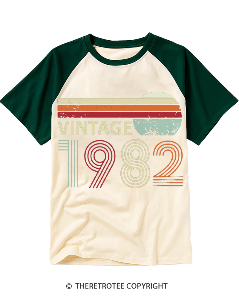 TheRetroTee 1982 Vintage Raglan Baseball T-Shirt