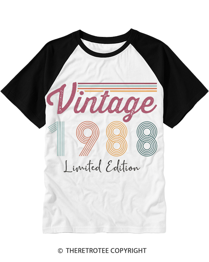 TheRetroTee 1988 Vintage Raglan Baseball T-Shirt